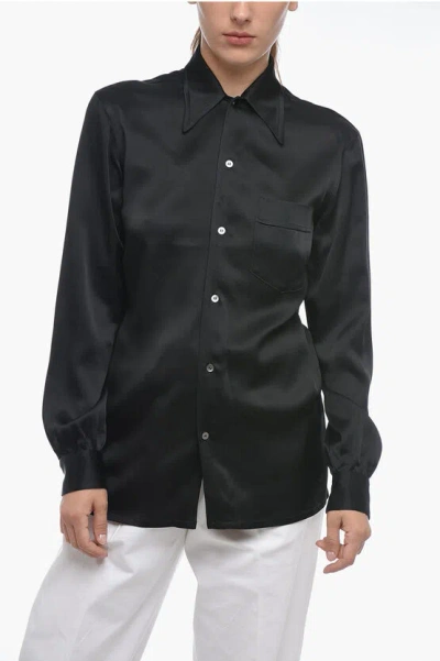 Maison Margiela Mm1 Satin Shirt With Spread Collar In Black