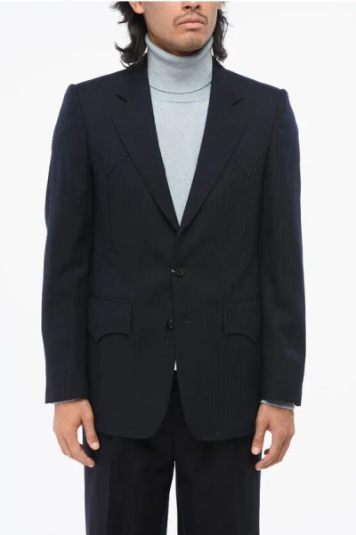 Maison Margiela Mm1 Ton Sur Ton Striped Wool Blazer In Blue