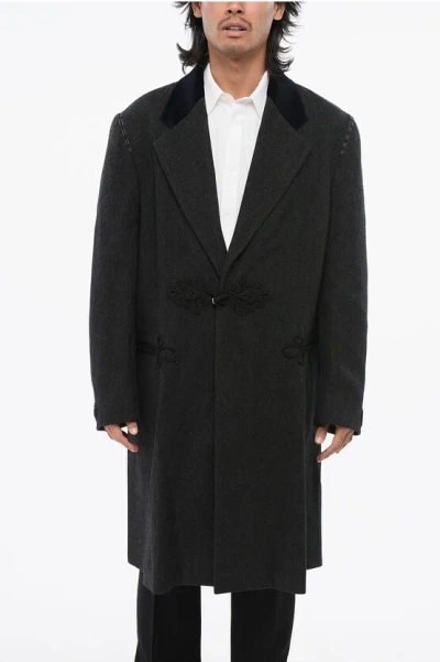 Maison Margiela Mm1 Wool Maxi Coat With Frog Closure In Black