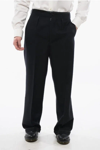 Maison Margiela Mm1 Wool Straight Fit Pants With Martingales In Black