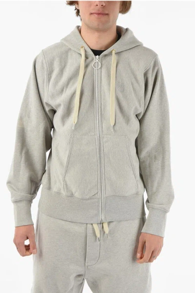 Maison Margiela Mm10 Brushed-cotton Zip-up Hoodie With Embroidered Logo In Neutral