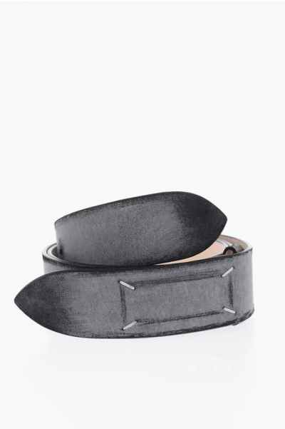 Maison Margiela Mm11 Faded Effect Leather Belt 4.5cm In Black