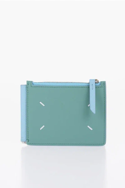 Maison Margiela Mm11 Grained Leather Wallet With Metallic Clip In Blue