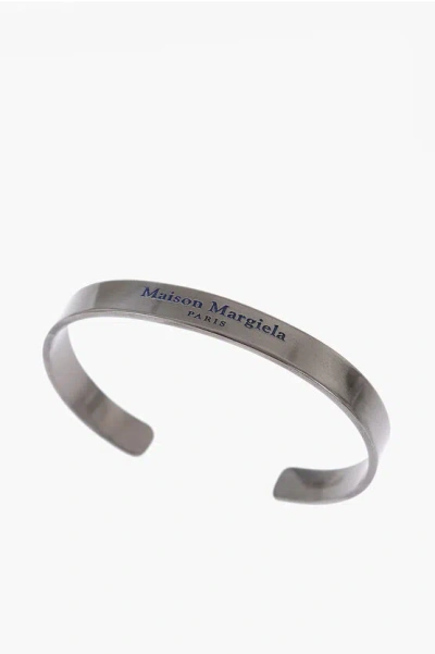 Maison Margiela Logo-engraved Cuff Bracelet In Silver Metal