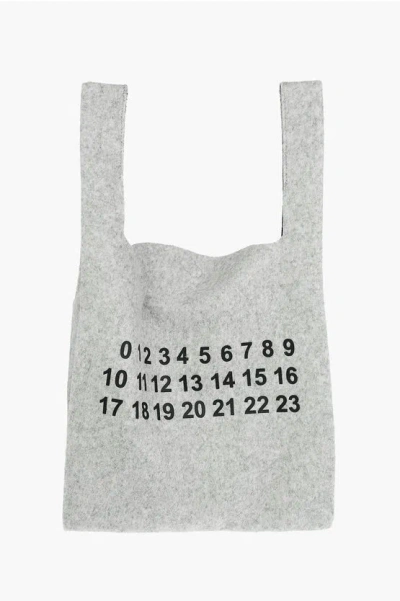 Maison Margiela Mm11 Wool Blend Shopper Bag With Embossed Numbers In Gray