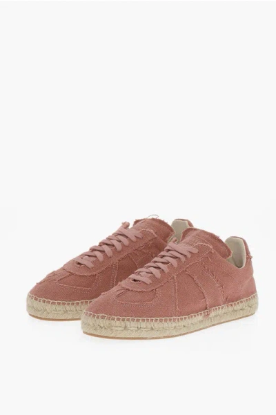 Maison Margiela Mm22 Canvas Low Top Sneakers With Jute Detail In White