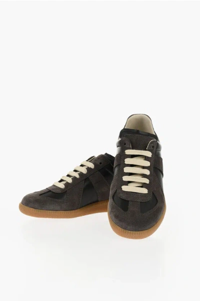 Maison Margiela Mm22 Leather Low Top Sneakers With Suede Trims In Gray