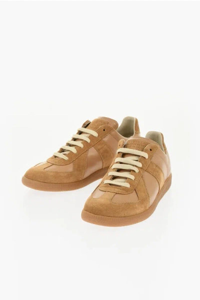 Maison Margiela Mm22 Leather Low Top Sneakers With Suede Trims In Neutral