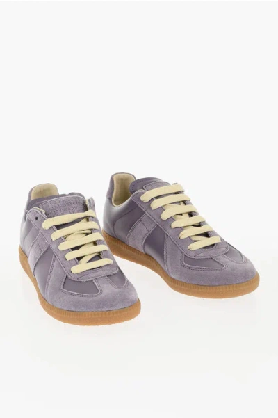 Maison Margiela Mm22 Leather Low Top Sneakers With Suede Trims In Purple