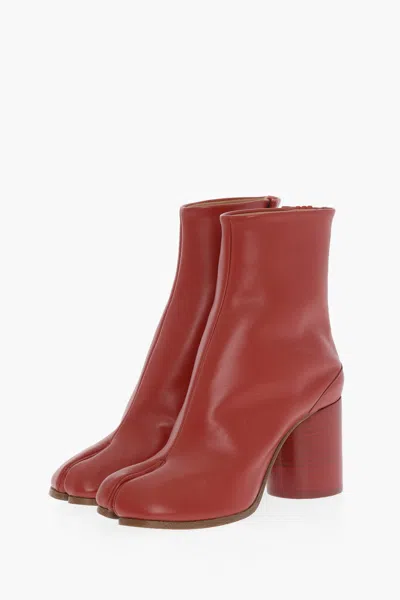 Maison Margiela Mm22 Leather Tabi Ankle Boots With Wood Heel 8cm In Red