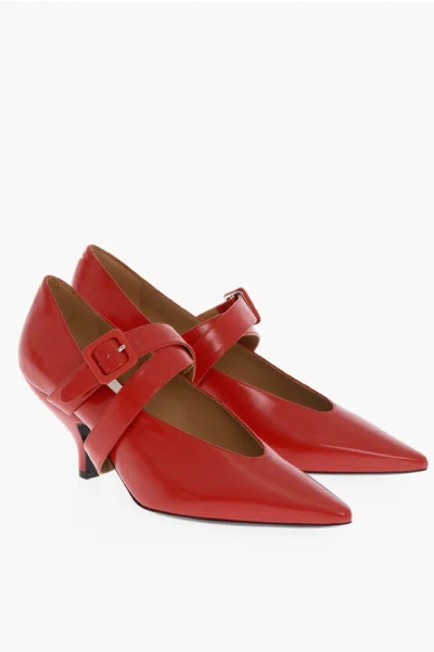 Maison Margiela Mm22 Point Toe Leather Mary Jane Pumps 6,5cm In Red