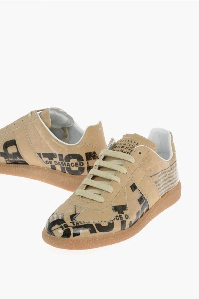 Pre-owned Maison Margiela Mm22 Printed Leather Replica Sneakers In Beige
