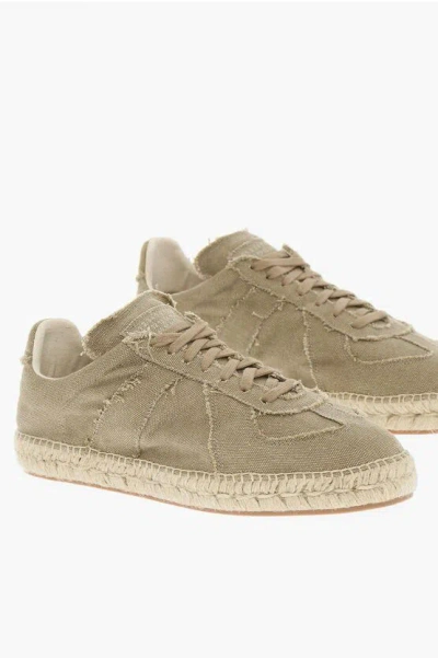 Pre-owned Maison Margiela Mm22 Solid Color Canvas Low Top Sneakers In Beige
