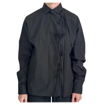 Pre-owned Maison Margiela Mm4 Black Tie-front Shirt It 38 Us 2 Mandarin Designer Blouse