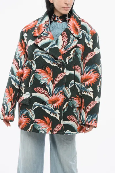 Maison Margiela Mm4 Double-breasted Over Jacket With Floral Motif In Multi