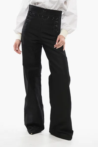 Maison Margiela Mm5 Satin Cotton Pants With Buttons In Black