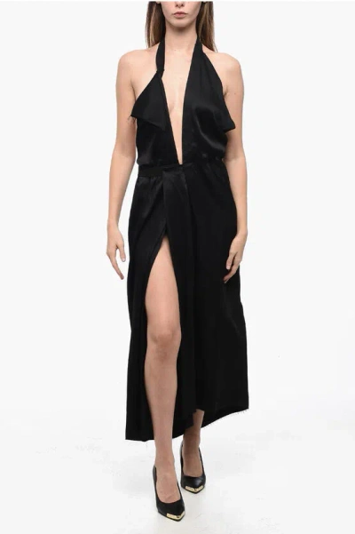 Maison Margiela Mm6 Abito Halter-neck In Satin In Black