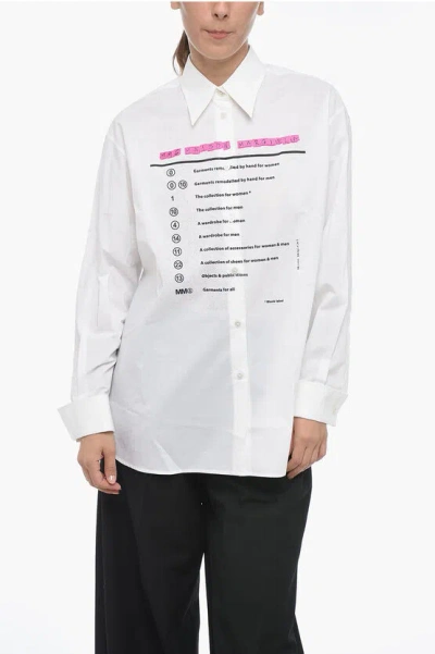 Maison Margiela Mm6 Asymmetric Cotton Shirt With Print In White