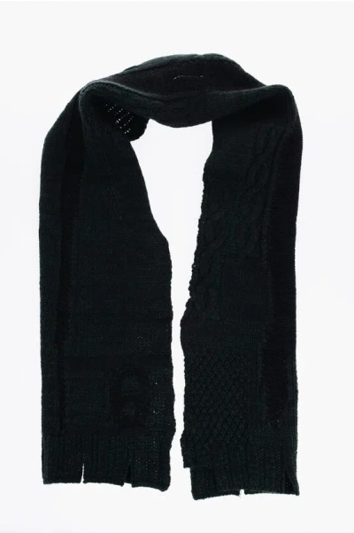 Maison Margiela Mm6 Braided Wool Blend Scarf In Black