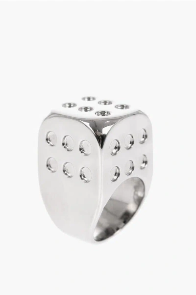 Maison Margiela Mm6 Brass Rings With Gaming Dice Desing In Silver