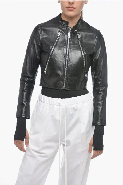 Maison Margiela Mm6 Brushed Leather Cropped Fit Jacket In Black