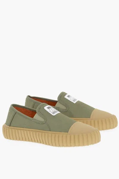 Maison Margiela Mm6 Canvas Slip On Sneakers With Contrasting Details