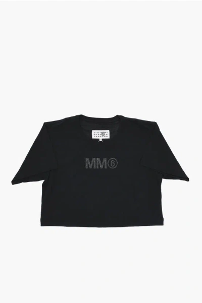 Maison Margiela Kids' Mm6 Cotton Crew-neck T-shirt With Logo In Black