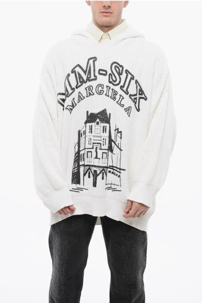 Maison Margiela Mm6 Cotton Knit Printed Hoodie In White