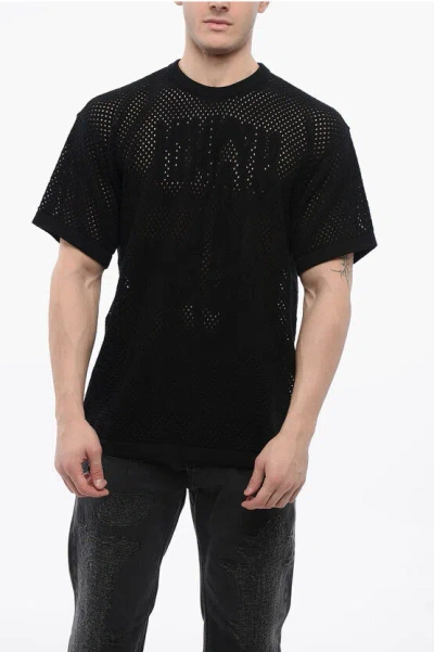 Maison Margiela Mm6 Crew Neck Openwork Cotton Sweater In Black