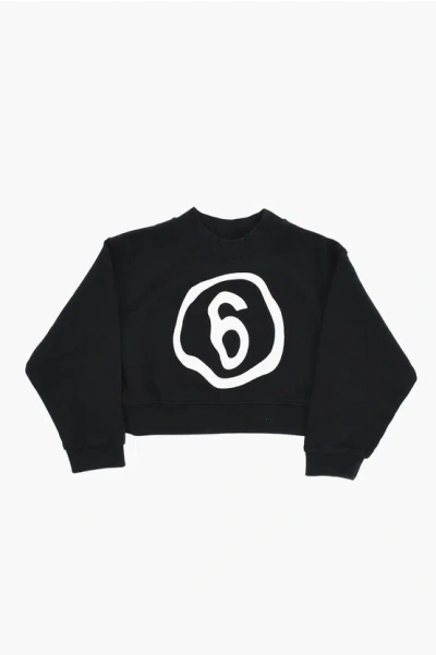 Maison Margiela Mm6 Cropped Fit Crew-neck Sweatshirt With Contrasting Logo In Black