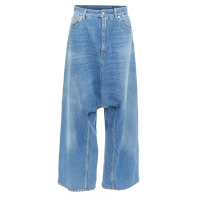 Maison Margiela Mm6 Dropped Crotch Blue Washed Denim Cropped Jeans Fr36 S