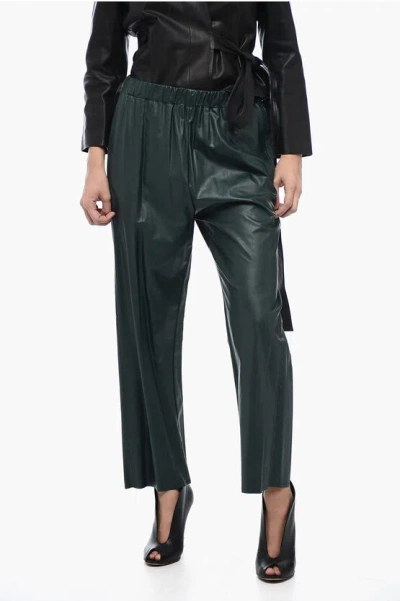Maison Margiela Mm6 Eco-leather Pants With Elastic Waistband In Green