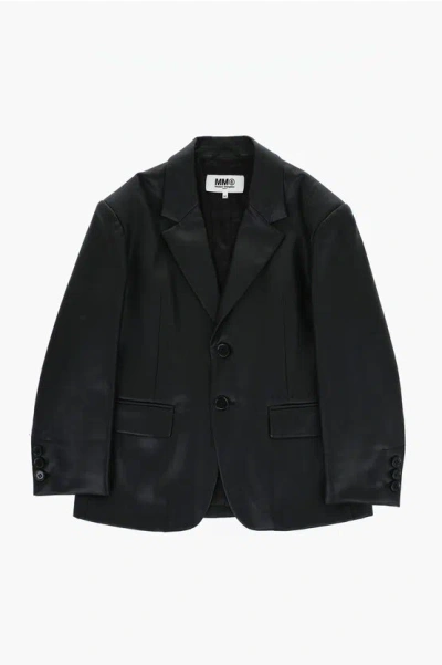 Maison Margiela Mm6 Faux Leather Blazer With 2-buttons And Flap Pockets In Black