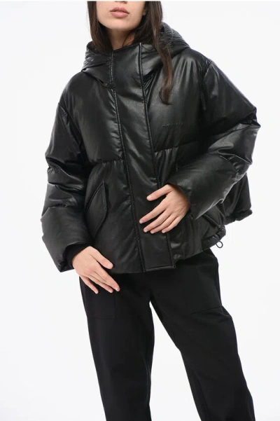 Maison Margiela Mm6 Faux Leather Down Jacket With Hood