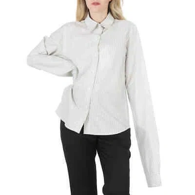 Pre-owned Maison Margiela Mm6 Ladies Ecru / Light Blue Striped Oversized Cotton Shirt In White