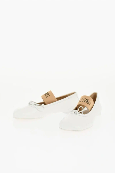 Maison Margiela Mm6 Leather Mary Jane Ballet Flats With Elastic Band In White