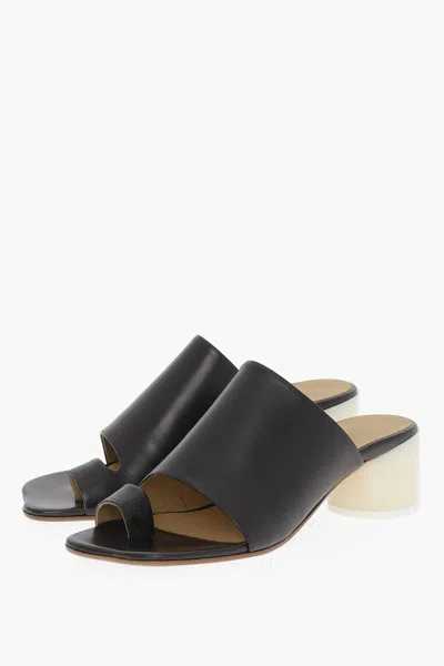 Maison Margiela Mm6 Leather Sandals With Lacquered Heel 5,5cm In Black