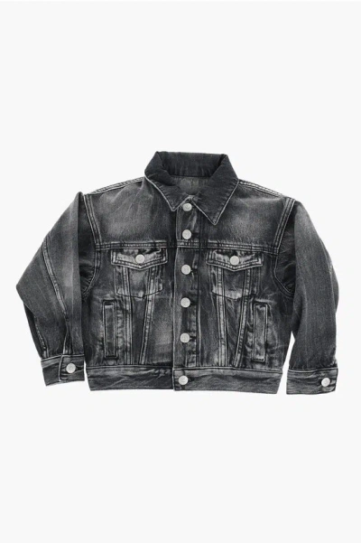 Maison Margiela Mm6 Logo Embroidered Denim Jacket In Black
