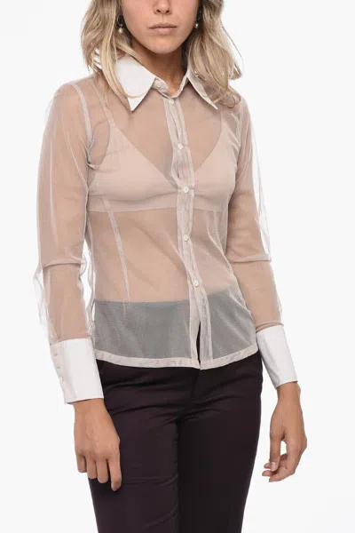 Maison Margiela Mm6 Long Sleeved Mesh Shirt In Beige