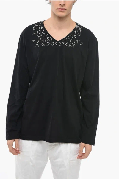 Maison Margiela Mm6 Long-sleeved T-shirt With Studs In Black