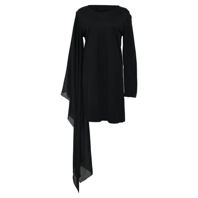 Maison Margiela Mm6  Asymmetrical Drape Long Sleeve Mini Dress In Black Cotton