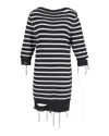 Maison Margiela Mm6  Distressed-effect Striped Knitted Dress In Black And White Cotton In Black