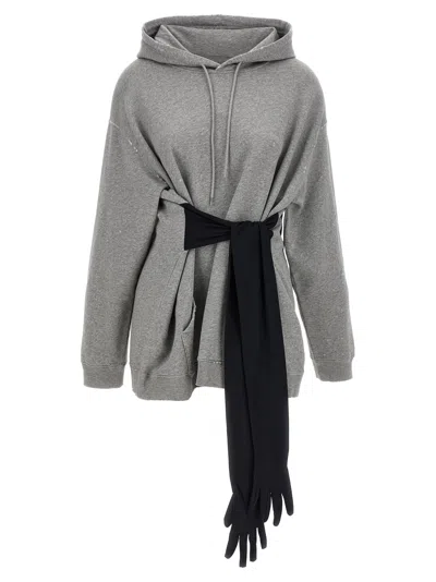 Maison Margiela Mm6  Hoodie Dress With Gloves In Gray