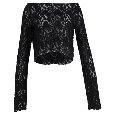 Maison Margiela Mm6  Lace Pattern Bateau Neckline Crop Top In Black Polyamide