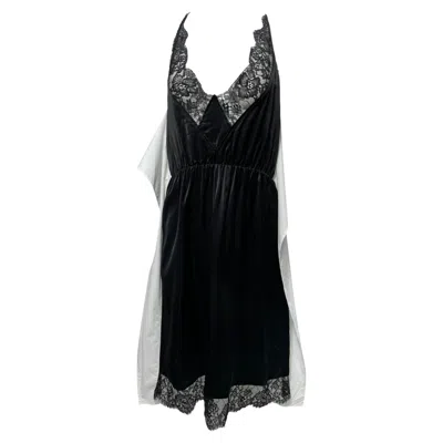 Maison Margiela Mm6  Paneled Lace-trim Midi Dress In Black And White Silk And Cotton