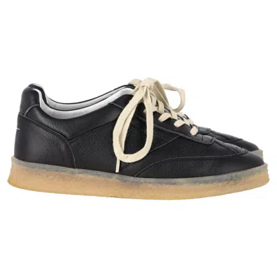 Maison Margiela Mm6  Panelled Lace-up Sneakers In Black Leather