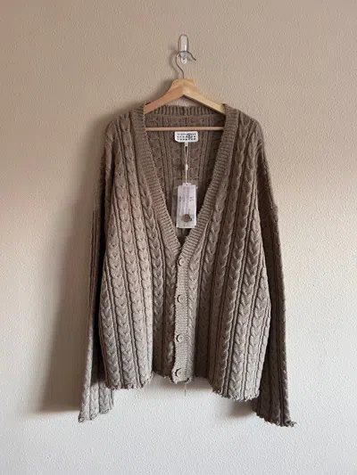 Pre-owned Maison Margiela Mm6  Raw Cut Cable Knit Cardigan In Beige