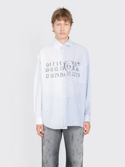 Maison Margiela Mm6 Numbers Print Ls Shirt In Blue