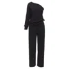 Maison Margiela Mm6 One Shoulder Drape Cut Cropped Jumpsuit In Black