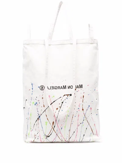 Maison Margiela Paint Splatter Detail Tote Bag In White